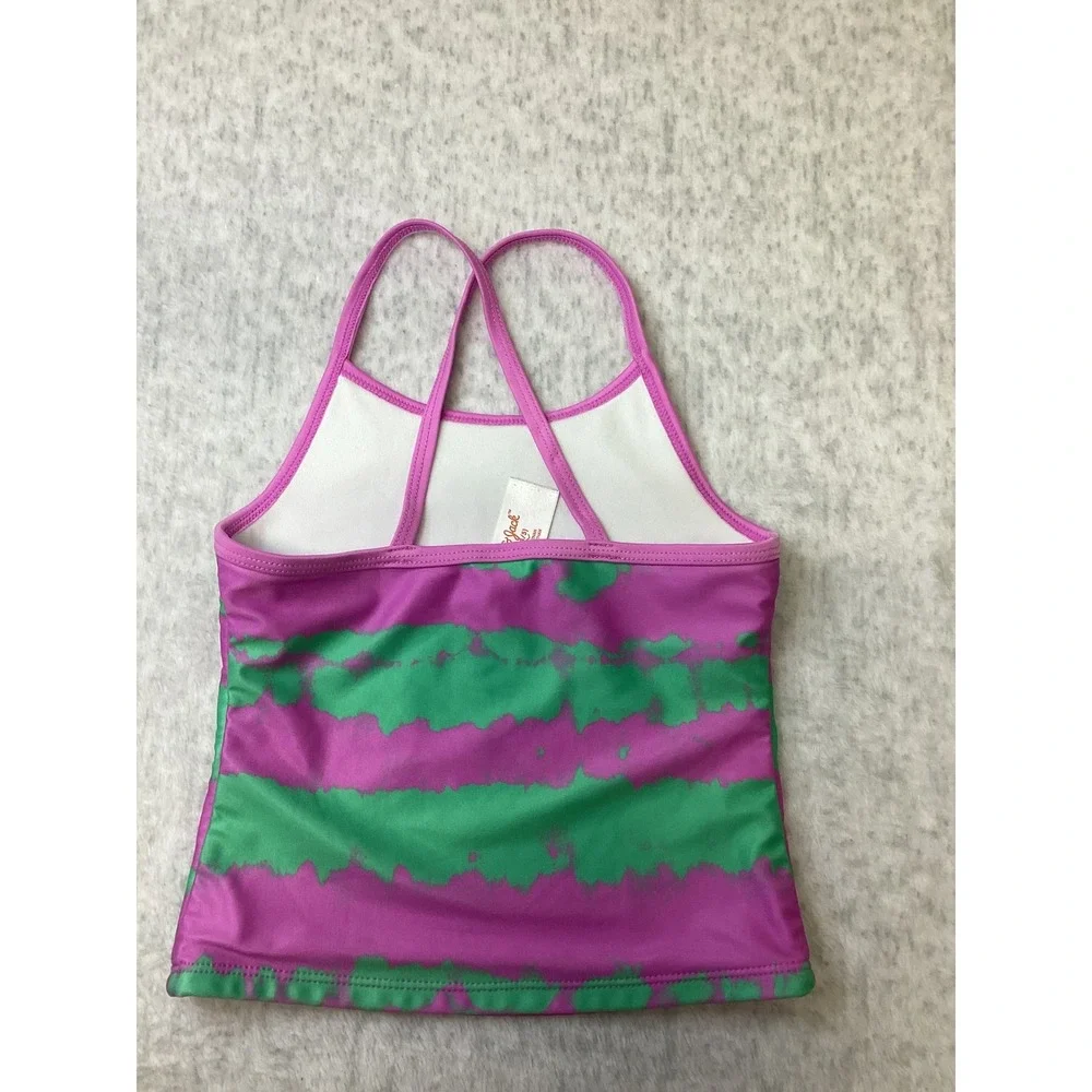 Cat‎ & Jack Girls Purple Green Tie Dye Stripe Tankini Swim Top XS 4/5 Cross Back